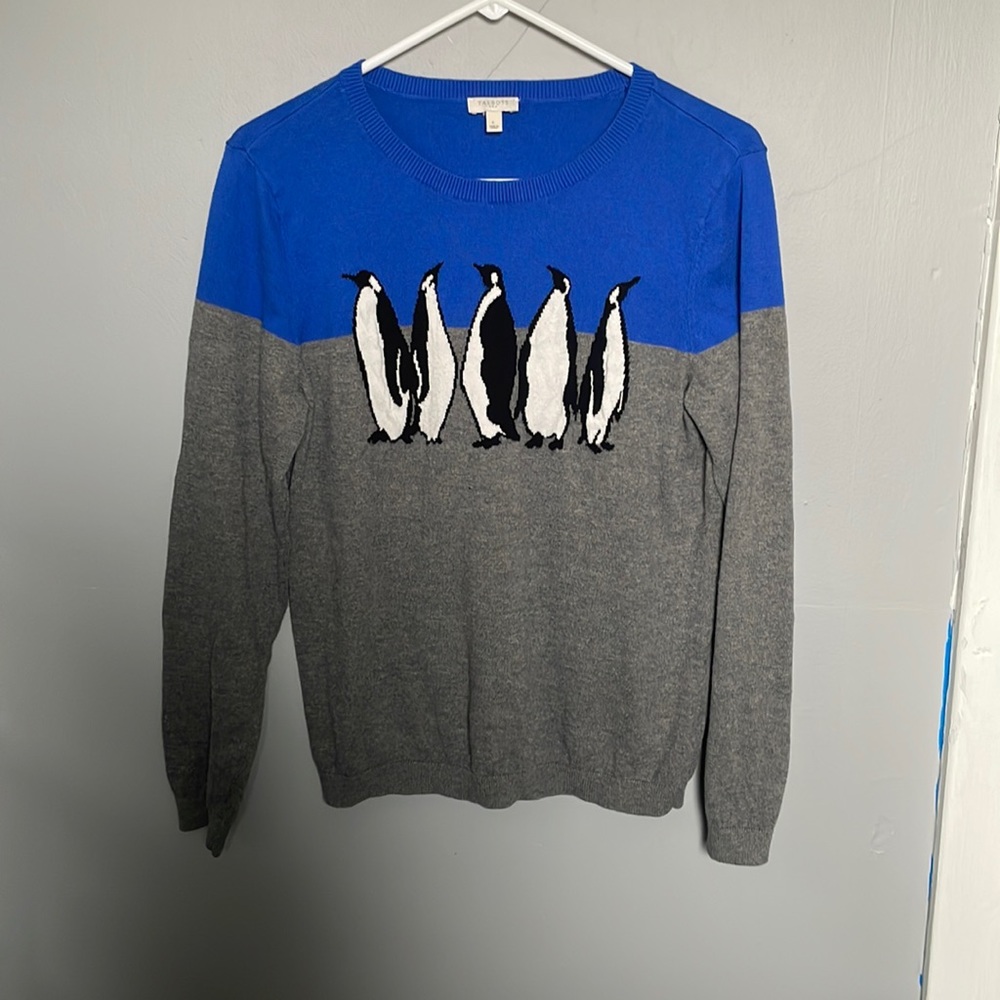 Talbots Blue and Gray Penguin Sweater